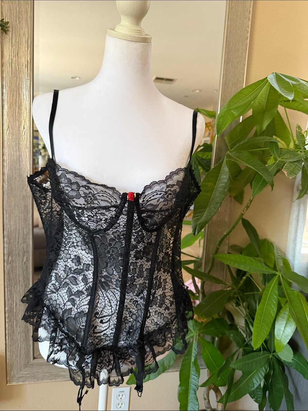 Vintage Black Lace Bustier Corset Top - Women Intimates